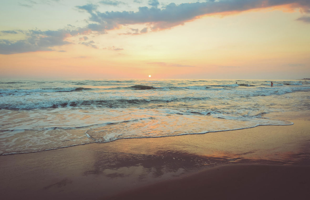 The beach at sunset
