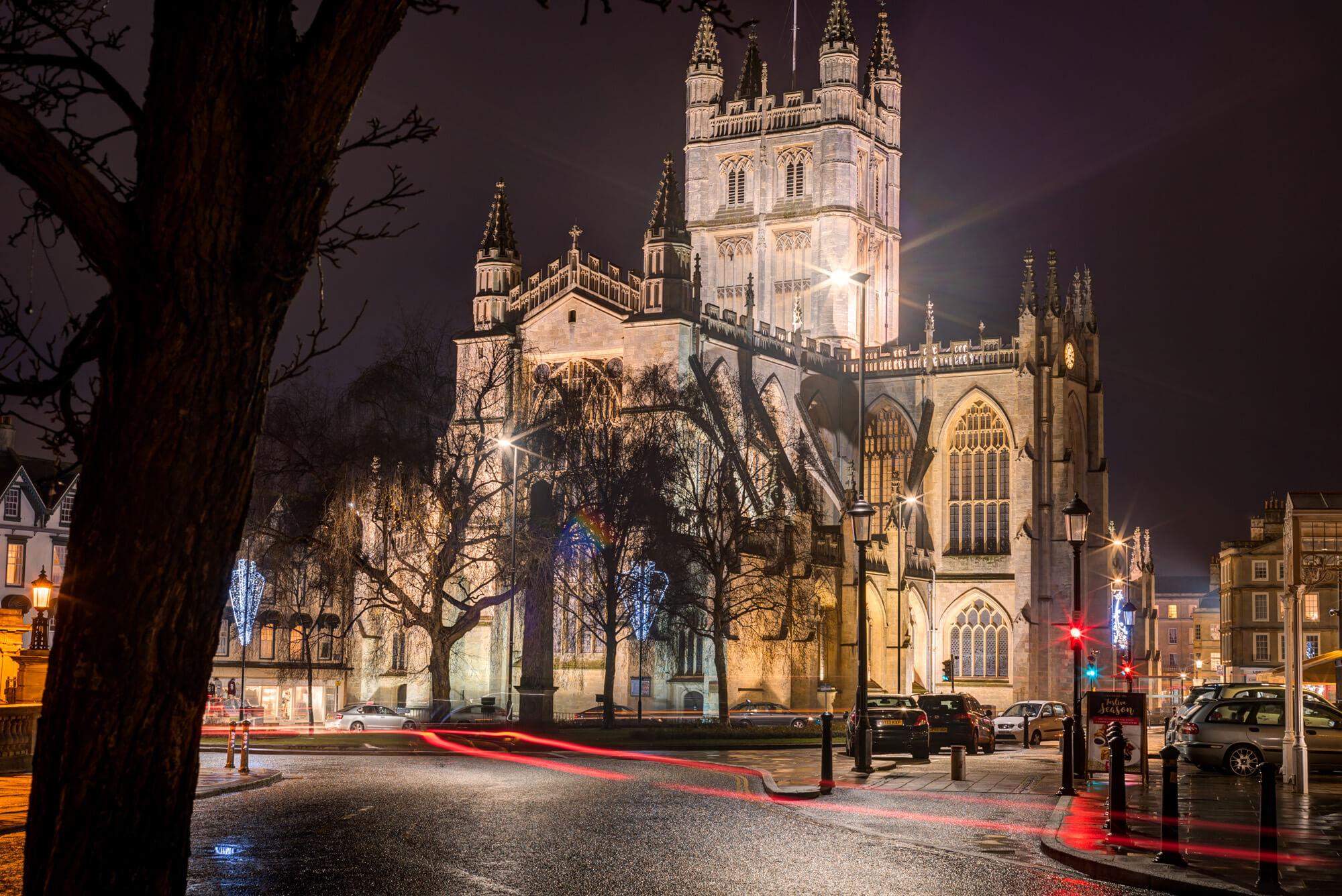 Bath Abbey lit up at night