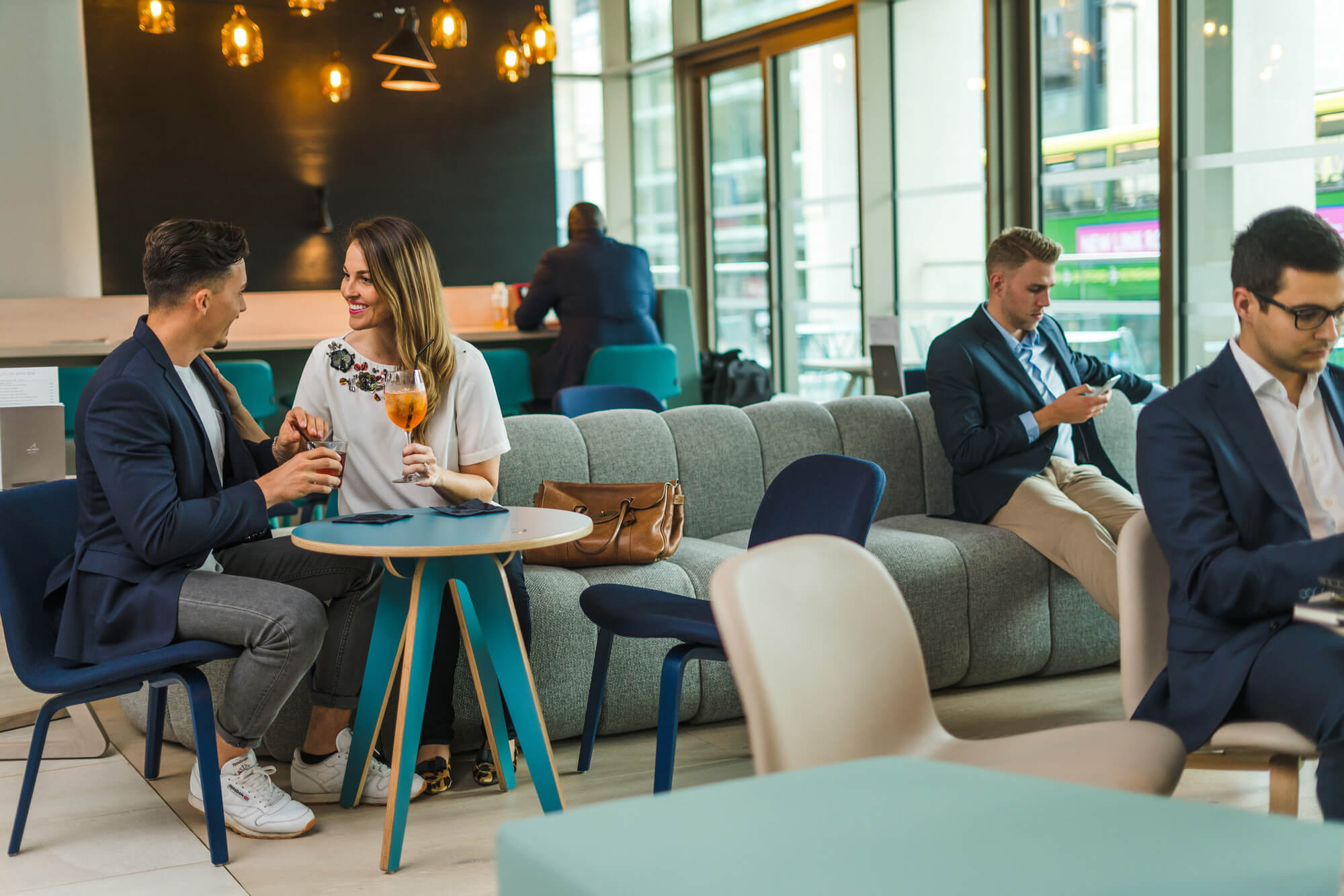 Guests drinking in The Terrace Bar at Apex City of Bath Hotel