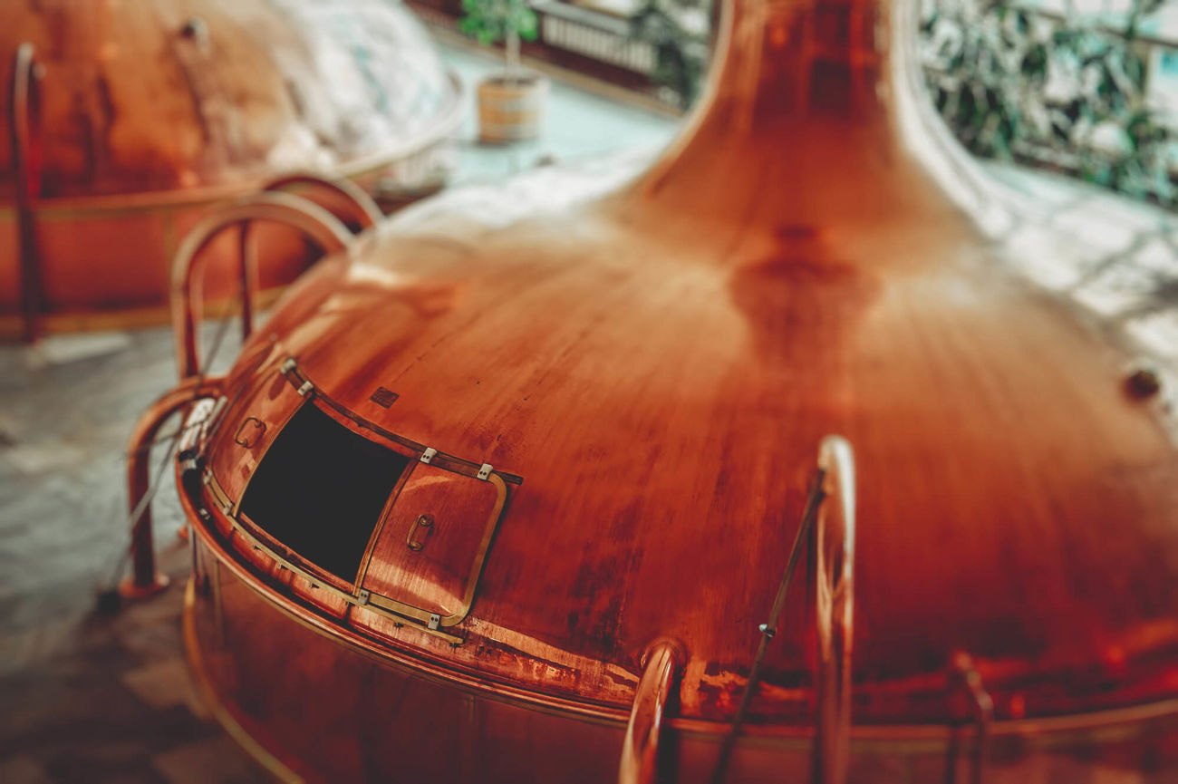 Copper stills in distillery