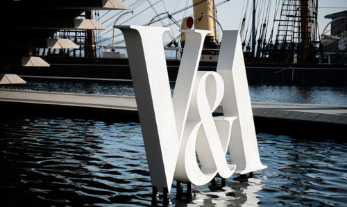 V&A Dundee V&A sign outside V&A Dundee